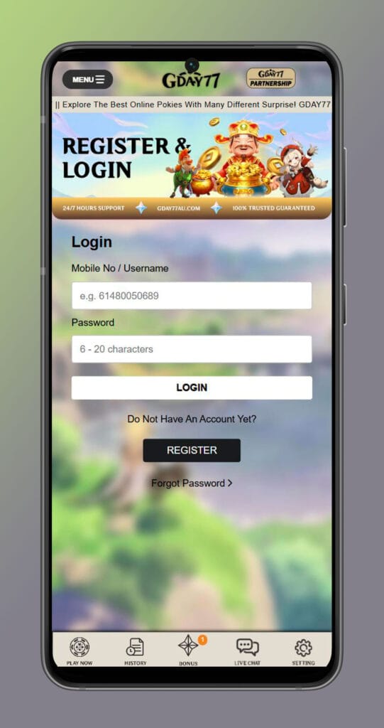 Mobile Login gday77 casino